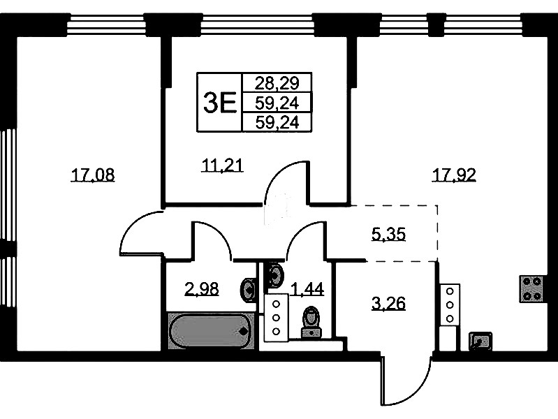 2-комнатная квартира 59.24 м², 2/11 эт., ЖК «Новое Колпино»